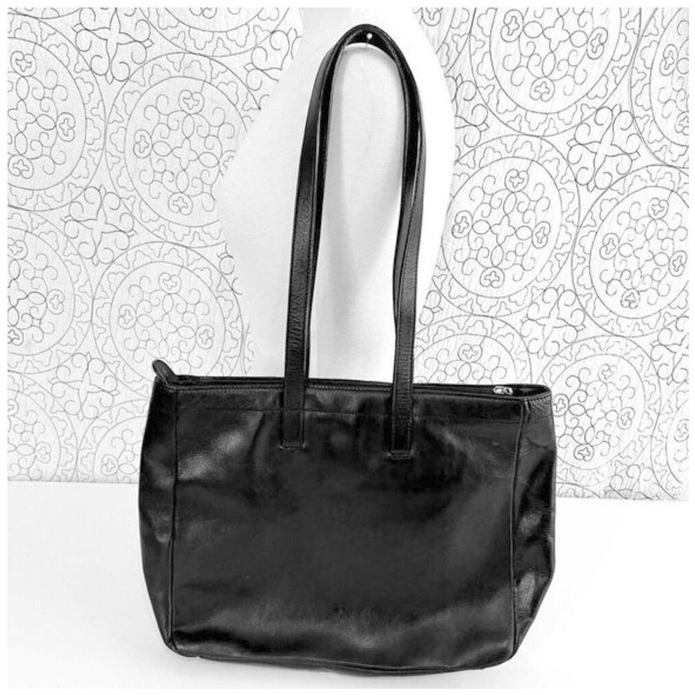 Vintage‎ Levenger Black Leather Tote Bag Red Lining Zip Top Laptop Bag Briefcase